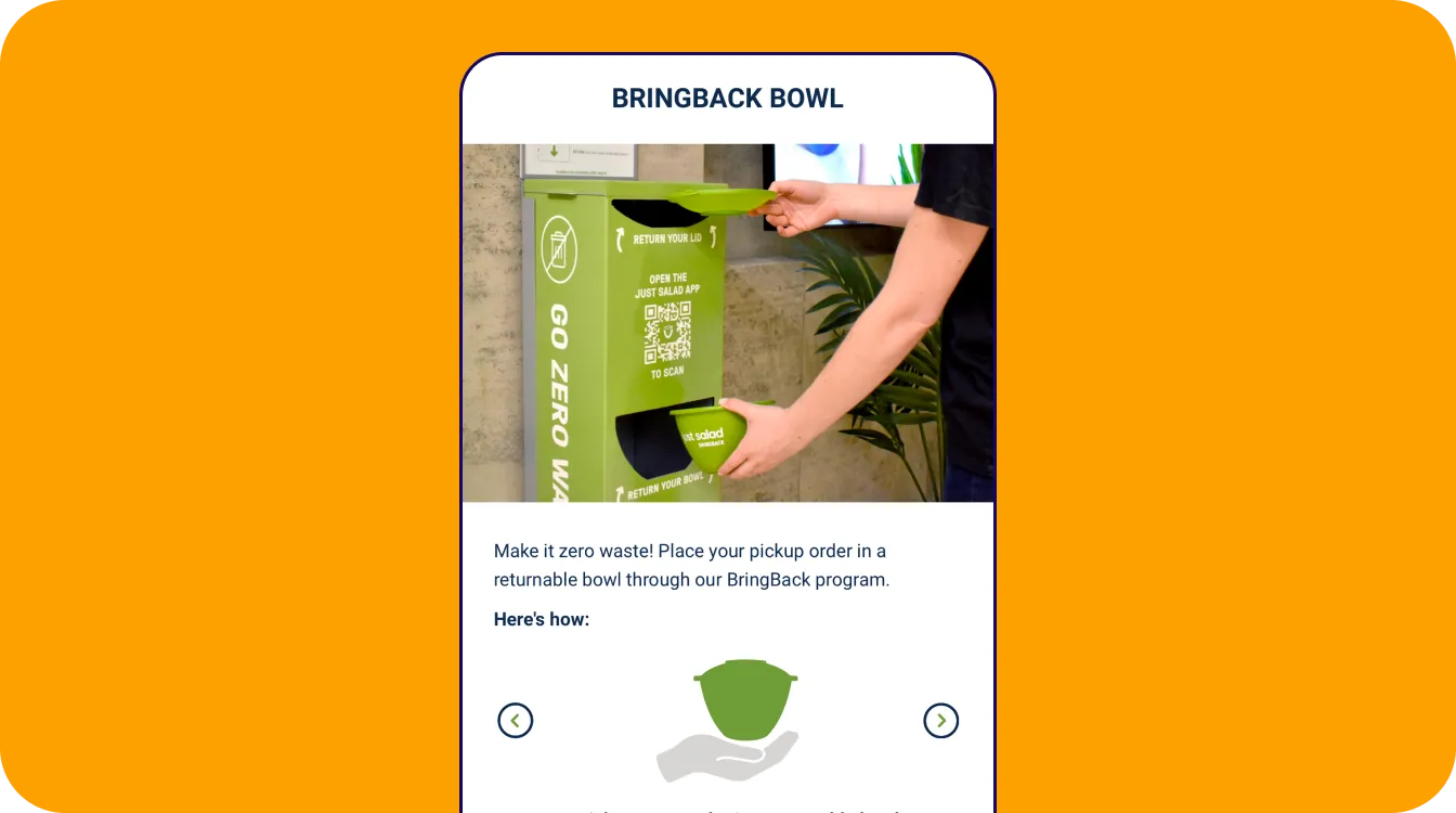 A screenshot of the Just Salad app's BringBack bowl page
